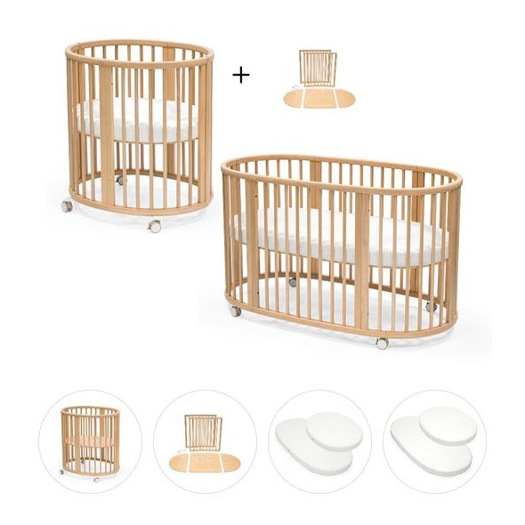 STOKKE® SLEEPI™ V3 WHITE + PRODLOUŽENÍ + 2X MATRACE + 2X PROSTĚRADLO - DŘEVĚNÉ POSTÝLKY - SPINKÁNÍ