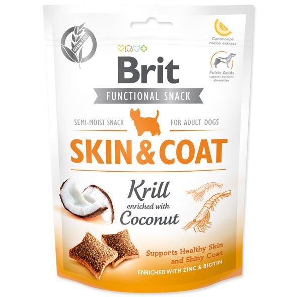 BRIT CARE DOG FUNKČNÍ PAMLSEK SKIN&COAT KRILL 150 G - DOPLŇKY STRAVY PRO PSY - CHOVATELSKÉ POTŘEBY MALVÍKZOO