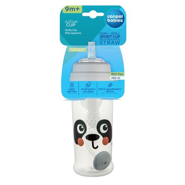 CANPOL BABIES LAHEV NEVYLÉVACÍ SPORTOVNÍ SE SLÁMKOU A ZÁVAŽÍM BABIESBOO 350ML PANDA - SPORTOVNÍ LAHVE - KRMENÍ