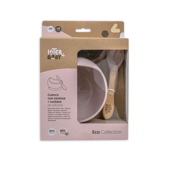 INTERBABY MISKA SILIKONOVÁ + LŽIČKA SILIKONOVÁ - RŮŽOVÁ - MISKY, TALÍŘKY A PODLOŽKY - KRMENÍ