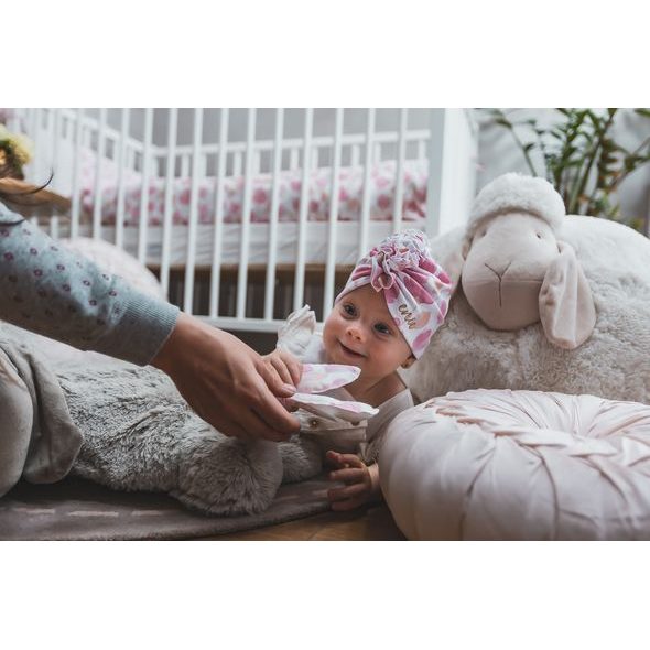 ENIE BABY TURBAN - DĚTSKÁ ČEPICE 6-9M PINK LEAVES - ČEPIČKY A KLOBOUČKY - PRO DĚTI
