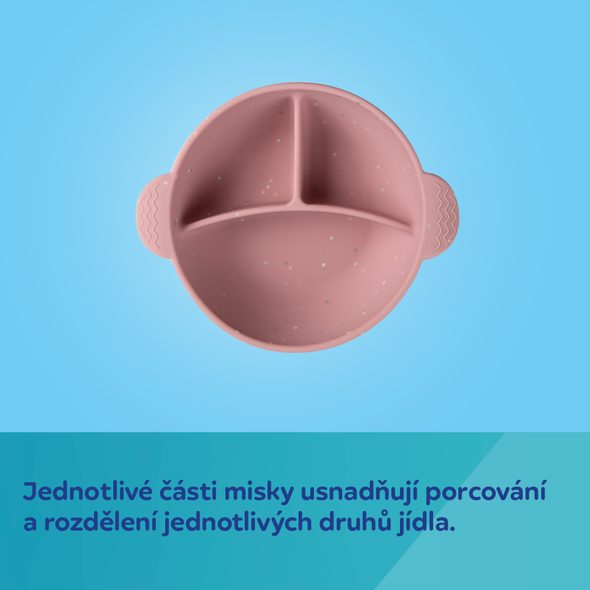 CANPOL BABIES SILIKONOVÁ DĚLENÁ MISKA S PŘÍSAVKOU DOTS 360ML ŠEDÁ - MISKY, TALÍŘKY A PODLOŽKY - KRMENÍ