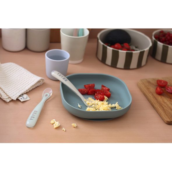 BEABA PRVNÍ LŽIČKY SILIKONOVÉ 2 KS S POUZDREM CLAY - LŽIČKY A PŘÍBORY - KRMENÍ