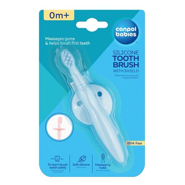 CANPOL BABIES SILIKONOVÝ ZUBNÍ KARTÁČEK/KOUSÁTKO SE ŠTÍTKEM KLUK - ZUBNÍ KARTÁČKY A PASTY - KOUPÁNÍ A ZDRAVÍ