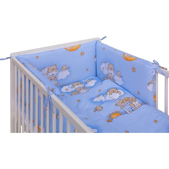 SCARLETT DĚTSKÁ POSTÝLKA S KOMPLETNÍ VÝBAVOU SCARLETT 120 X 60 CM - MRÁČEK - MODRÁ - DŘEVĚNÉ POSTÝLKY - SPINKÁNÍ