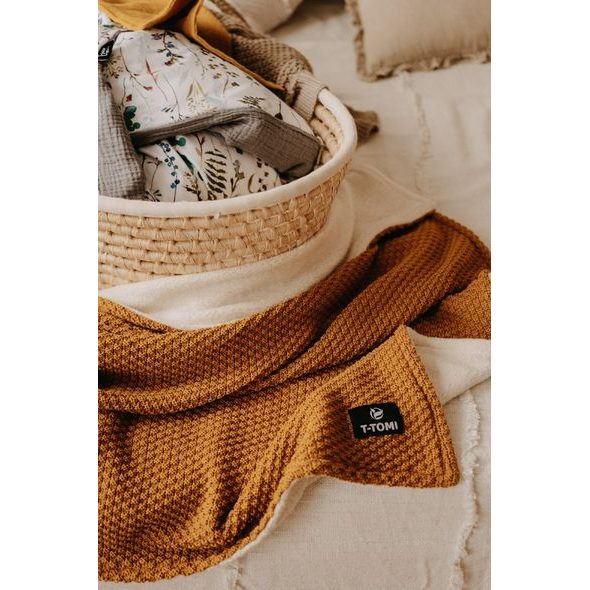 T-TOMI PLETENÁ DEKA WARM CURRY - DĚTSKÉ DEKY PRO MIMINKA - SPINKÁNÍ