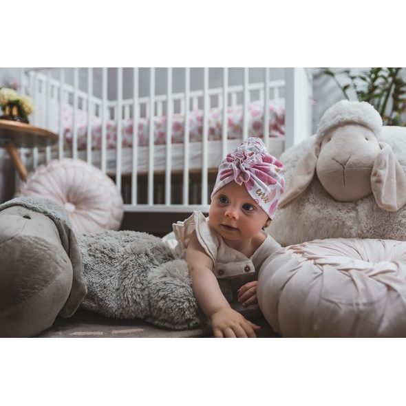 ENIE BABY TURBAN - DĚTSKÁ ČEPICE 6-9M PINK LEAVES - ČEPIČKY A KLOBOUČKY - PRO DĚTI