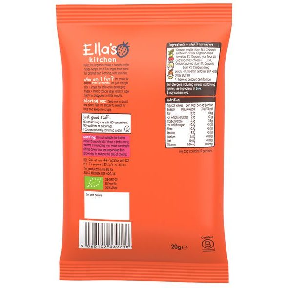 ELLA'S KITCHEN BIO KŘUPAVÉ KROUŽKY SE SÝREM A RAJČATY (20 G) - EXPIRACE 10.11.2026 - TYČINKY/SUŠENKY - KRMENÍ