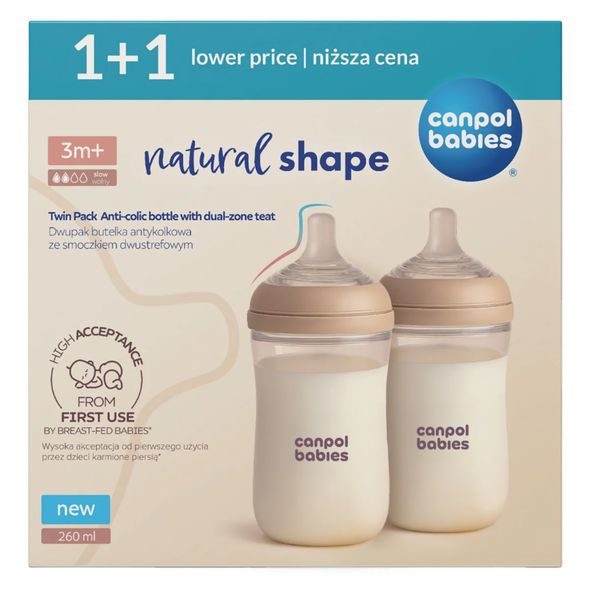 CANPOL BABIES SET LAHVÍ NATURAL SHAPE 260ML 2KS - KOJENECKÉ LAHVE - KRMENÍ