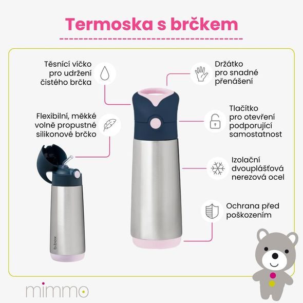 B.BOX TERMOSKA NA PITÍ S BRČKEM 500 ML - SUGAR PLUM - TERMOOBALY A TERMOSKY - KRMENÍ