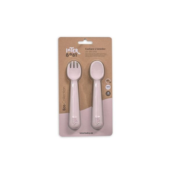 INTERBABY SET SILIKONOVÁ LŽIČKA + VIDLIČKA - RŮŽOVÝ - LŽIČKY A PŘÍBORY - KRMENÍ