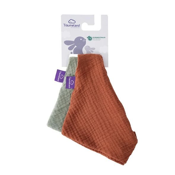 TRÄUMELAND BANDANA BIB 2 KS TERRAKOTTA & SALBEI GRÜN - BRYNDÁKY - KRMENÍ