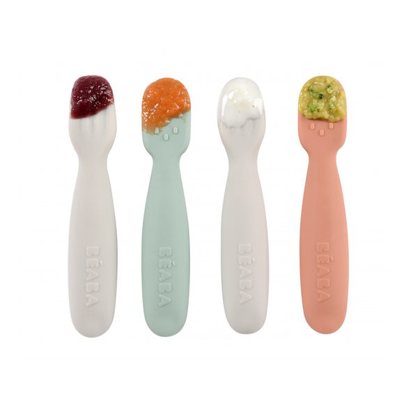 BEABA PRVNÍ TRÉNOVACÍ LŽIČKY SILIKONOVÉ TERRACOTTA / VELVET GREY - LŽIČKY A PŘÍBORY - KRMENÍ