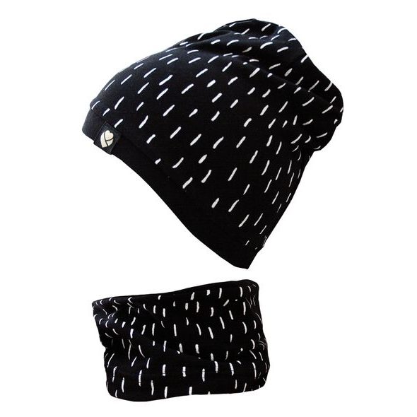 EMITEX BAVLNĚNÁ ČEPICE S NÁKRČNÍKEM ČERNÁ ČÁRKA / ČERNÁ DVOUVRSTVÁ M - ČEPIČKY A KLOBOUČKY - PRO DĚTI