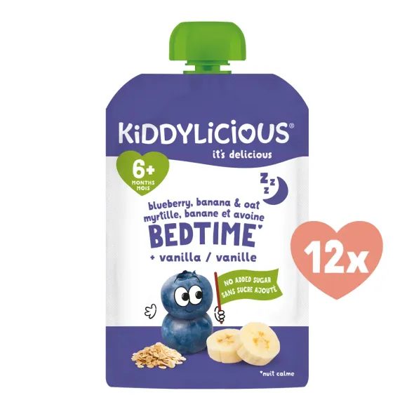 KIDDYLICIOUS OVOCNÁ KAPSIČKA NA DOBRÉ SPINKÁNÍ - BORŮVKA, BANÁN A OVES S VANILKOU (12X100G) - KAPSIČKY - KRMENÍ