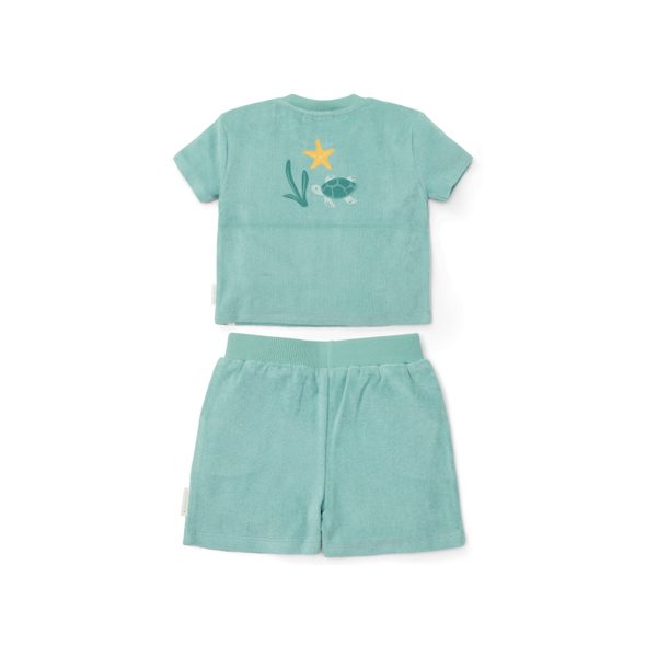 LITTLE DUTCH TRIČKO A KRAŤASY SEASHELLS / STRIPES SURF BLUE VEL. 74/80 - SOUPRAVY - PRO DĚTI