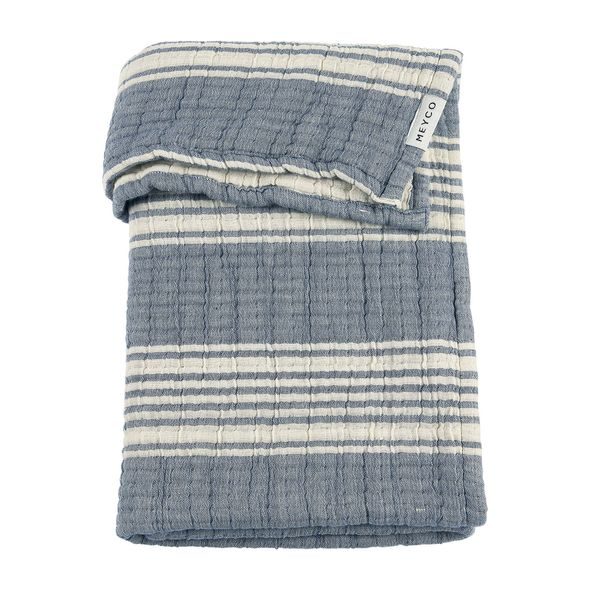 MEYCO DEKA Z PŘEDEPRANÉHO MUŠELÍNU A ŽAKÁRU 100X150 - STRIPE INDIGO - DĚTSKÉ DEKY PRO MIMINKA - SPINKÁNÍ