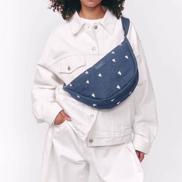 STUDIO NOOS DENIM ADULT FANNY KABELKA | HEARTS DARK BLUE WHITE HEARTS - DOPLŇKY - PRO MAMINKY