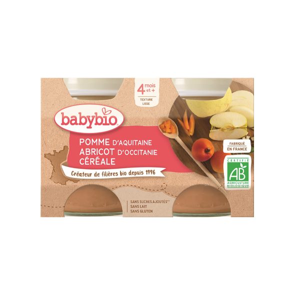 BABYBIO JABLKO MERUŇKA CEREÁLIE 2X130 G - OVOCE/DEZERTY - KRMENÍ