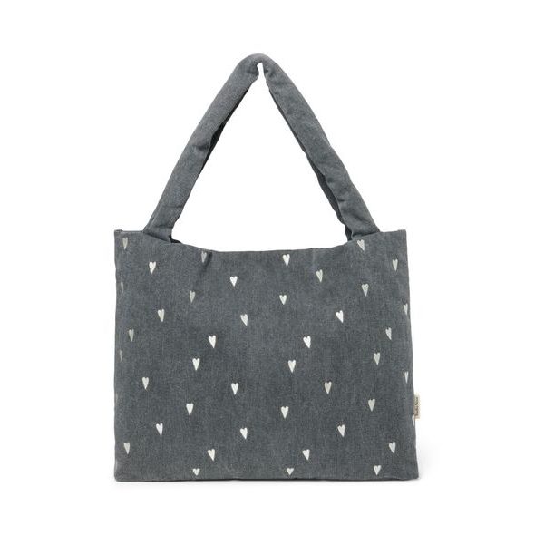 STUDIO NOOS DENIM MOM BAG GREY HEARTS - ORGANIZÉRY A KOŠÍKY - KOČÁRKY A PŘÍSLUŠENSTVÍ