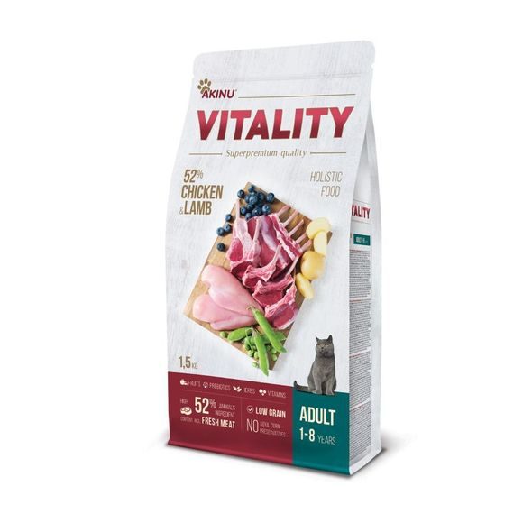 AKINU VITALITY CAT ADULT CHICKEN & LAMB 1,5KG - GRANULE PRO KOČKY - CHOVATELSKÉ POTŘEBY MALVÍKZOO