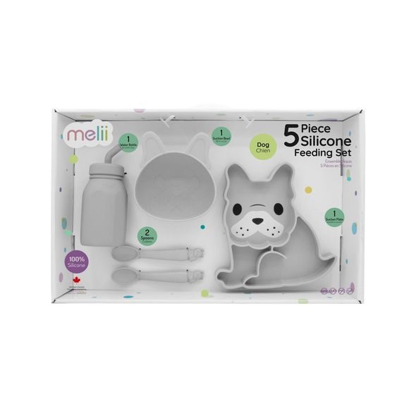 MELII DĚTSKÁ SILIKONOVÁ JÍDELNÍ SADA, 5 DÍLNÁ - BULDOČEK - MISKY, TALÍŘKY A PODLOŽKY - KRMENÍ