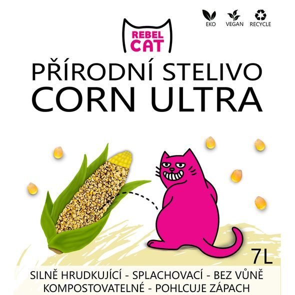 REBEL CAT PŘÍRODNÍ STELIVO HRUDKUJÍCÍ CORN ULTRA 7L - PŘÍRODNÍ STELIVO PRO KOČKY - CHOVATELSKÉ POTŘEBY MALVÍKZOO