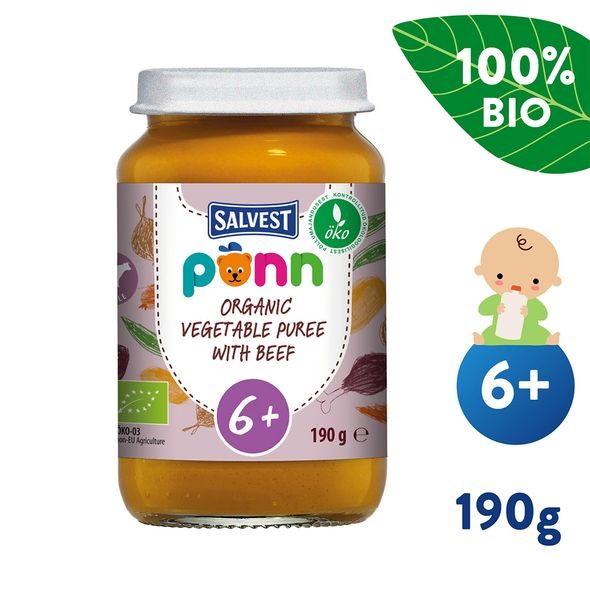 SALVEST PÕNN BIO HOVĚZÍ MASO SE ZELENINOVÝM PYRÉ (190 G) - MASO/ZELENINA - KRMENÍ