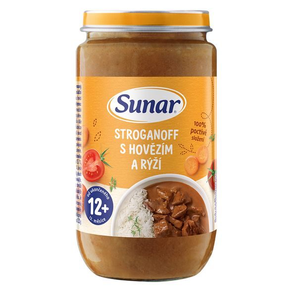 SUNAR PŘÍKRM STROGANOFF S HOVĚZÍM A RÝŽÍ 12M+ 235G - MASO/ZELENINA - KRMENÍ