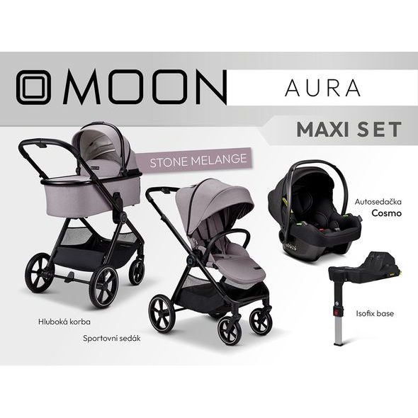 MOON AURA - MAXI STONE MELANGE - KOMBINACE S PŘÍSLUŠENSTVÍM - KOČÁRKY A PŘÍSLUŠENSTVÍ