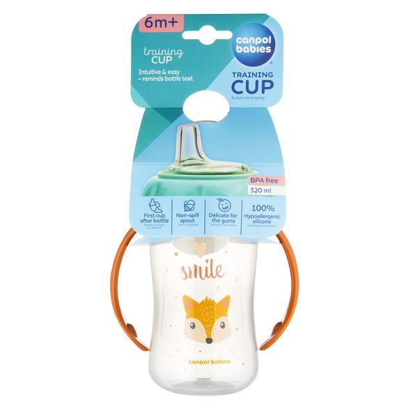 CANPOL BABIES HRNEČEK TRÉNINKOVÝ CUTE ANIMALS SE SILIKONOVÝM PÍTKEM 320ML LIŠKA - DĚTSKÉ HRNEČKY - KRMENÍ