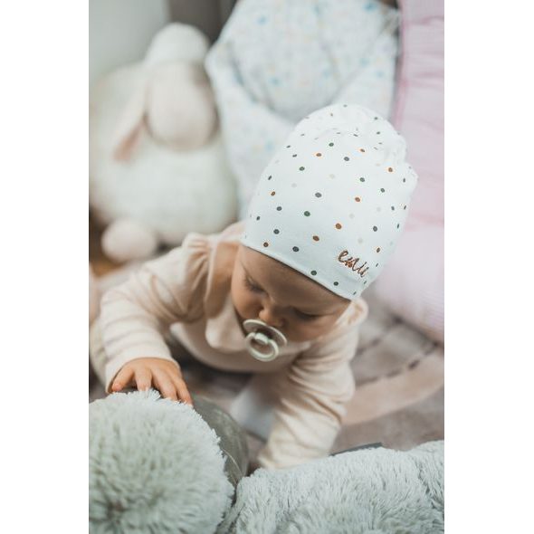 ENIE BABY DĚTSKÁ ČEPICE 9-12M DOTS CREME - ČEPIČKY A KLOBOUČKY - PRO DĚTI