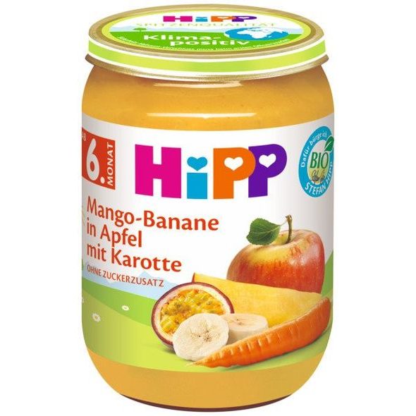 HIPP BIO JABLKO S BANÁNEM, MANGEM A MRKVÍ 190G - OVOCE/DEZERTY - KRMENÍ