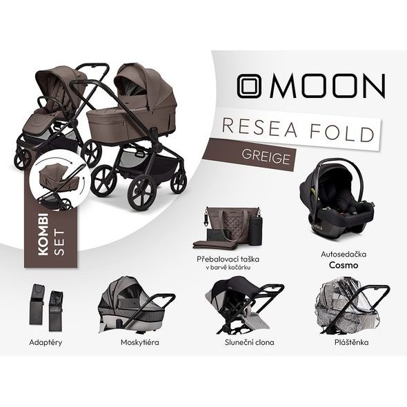 MOON RESEA FOLD KOMBI SET - GREIGE - KOMBINACE S PŘÍSLUŠENSTVÍM - KOČÁRKY A PŘÍSLUŠENSTVÍ