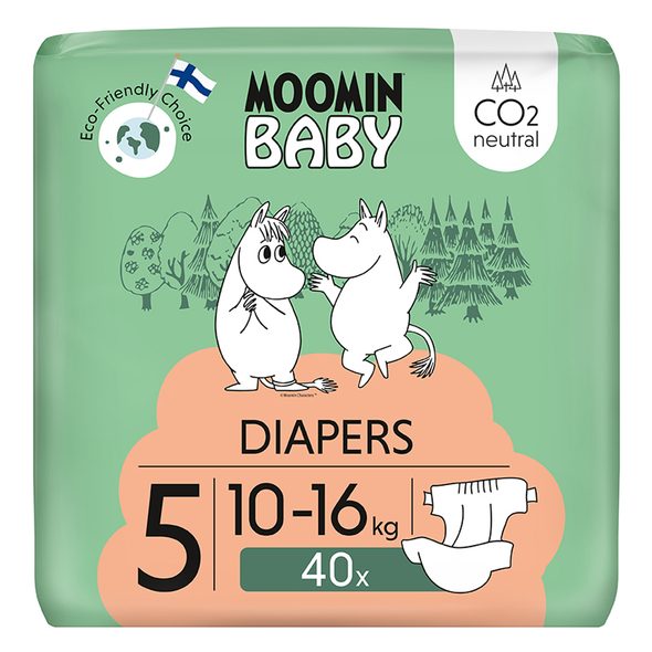 MOOMIN BABY 5 MAXI 10–16 KG (40 KS), EKO PLENY - JEDNORÁZOVÉ PLENY - PŘEBALOVÁNÍ