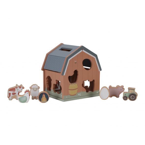 LITTLE DUTCH DOMEK S VKLÁDACÍMI TVARY DŘEVĚNÝ FARMA - DŘEVĚNÉ HRAČKY - PRO DĚTI