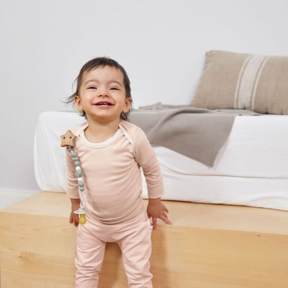 LÄSSIG SOOTHER HOLDER WOOD/SILICONE LITTLE UNIVERSE MOON RUST - ŠIDÍTKA A DOPLŇKY - KRMENÍ