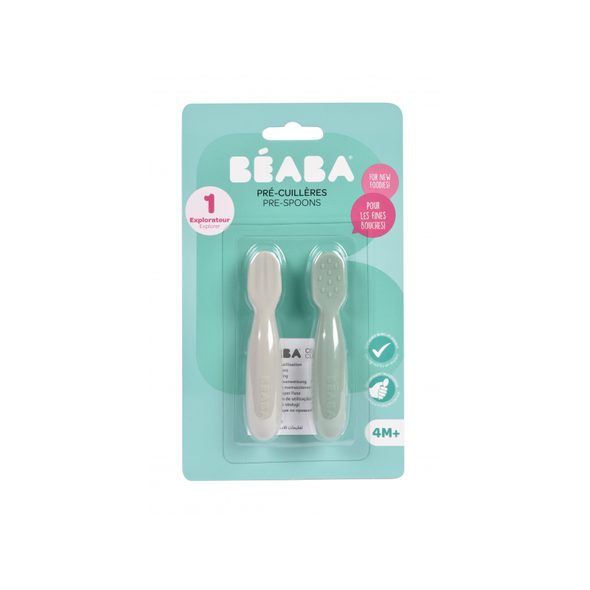 BEABA PRVNÍ TRÉNOVACÍ LŽIČKY SILIKONOVÉ SAGE GREEN / VELVET GREY - LŽIČKY A PŘÍBORY - KRMENÍ