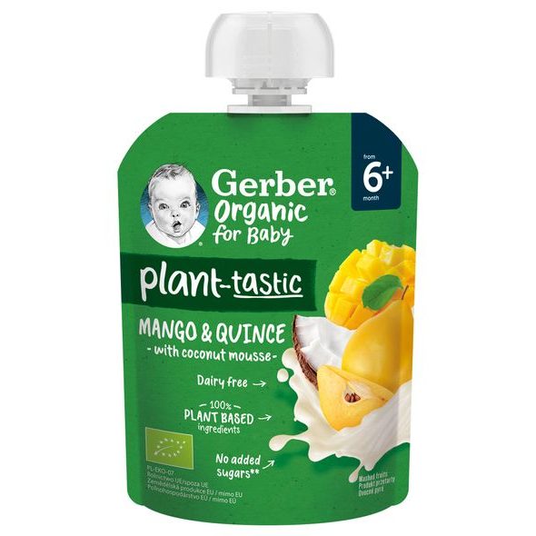 GERBER ORGANIC OVOCNÁ KAPSIČKA MANGO A KDOULE S KOKOSOVÝM MLÉKEM 80 G - KAPSIČKY - KRMENÍ