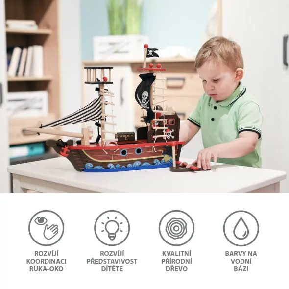 ZOPA DŘEVĚNÁ PIRÁTSKÁ LOĎ - AUTÍČKA A JEZDÍCÍ - PRO DĚTI