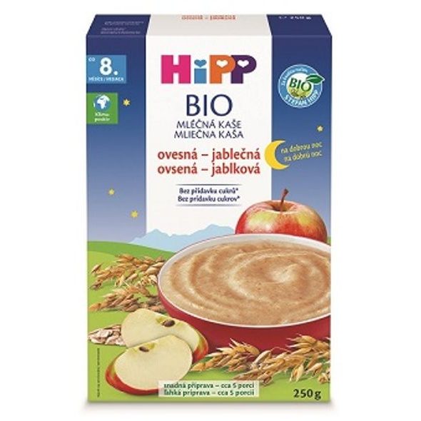 HIPP BIO MLÉČNÁ KAŠE NA DOBROU NOC OVESNÁ-JABLEČNÁ 250G - KAŠE - KRMENÍ