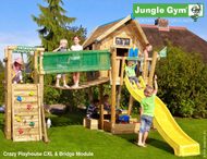 Jungle Crazy Playhouse s terasou XL a modulem Bridge - kompletní sestava včetně skluzavky