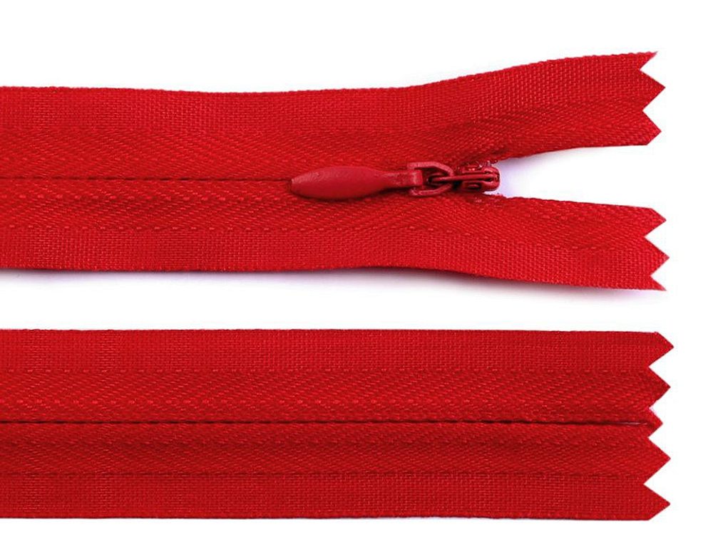 Skrytý Zip - Šíře 3 mm, Délka 18 cm - Nedělitelný, Pro Elegantní Vzhled - 148 červená