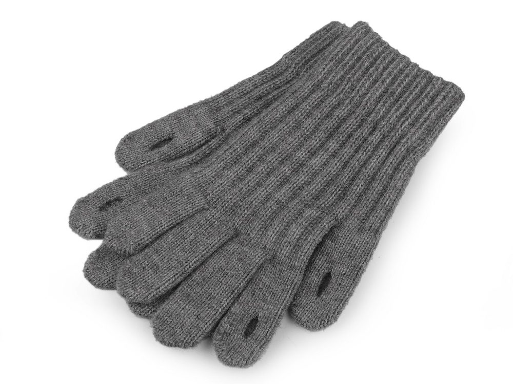 Pletené rukavice s otvory pro ovládání dotykových zařízení - 2 šedá