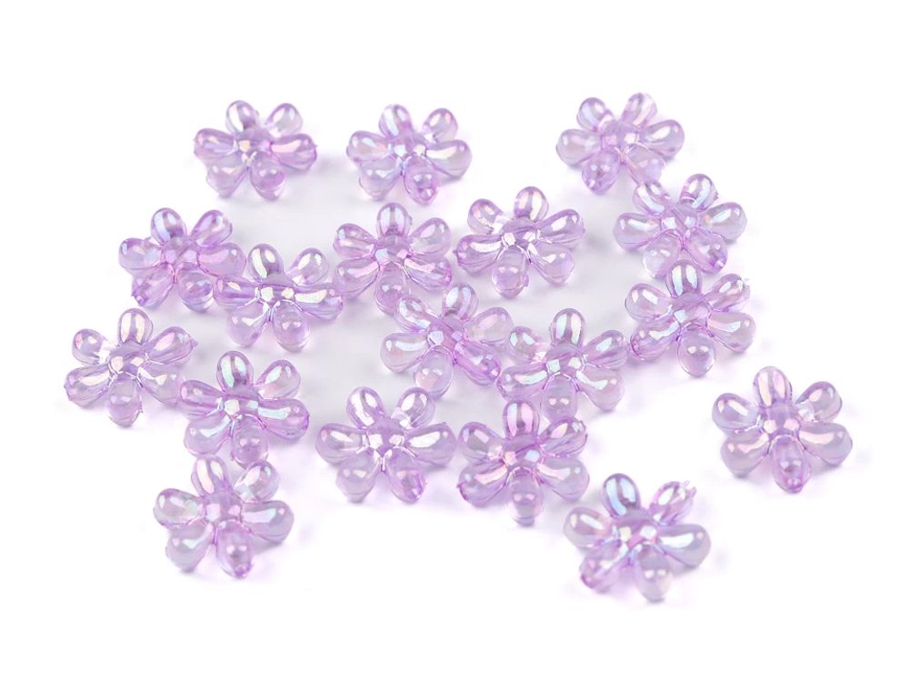 Plastové korálky s AB efektem květ Ø17 mm 10 g - 5 fialová lila