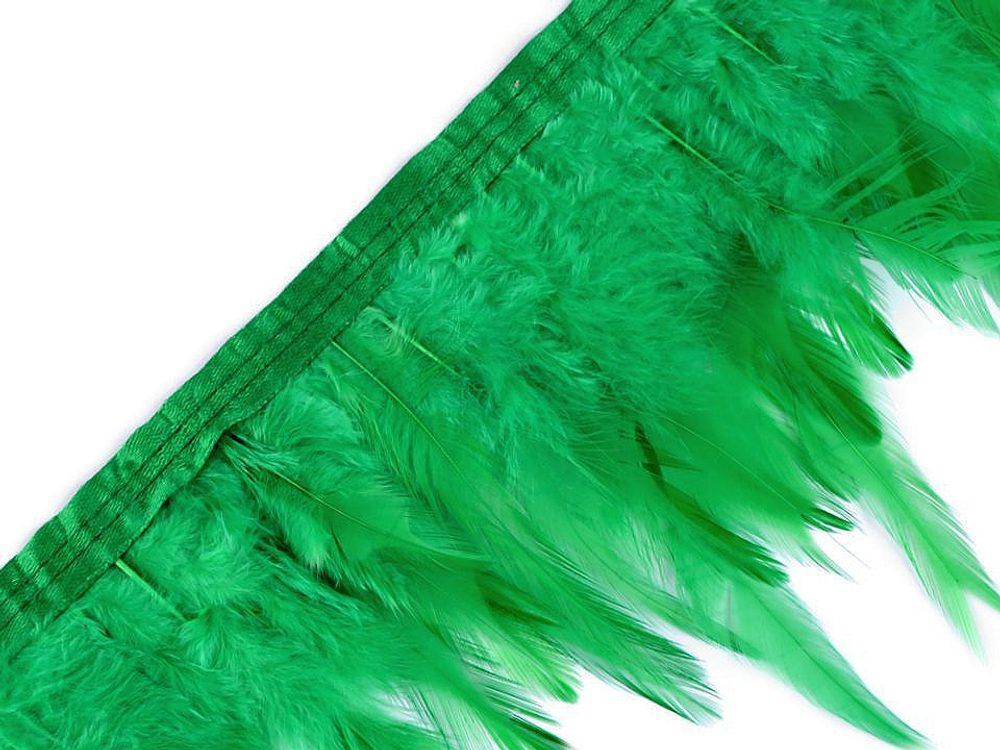 Prýmek - kohoutí peří šíře 12 cm METRÁŽ - 6 zelená irská