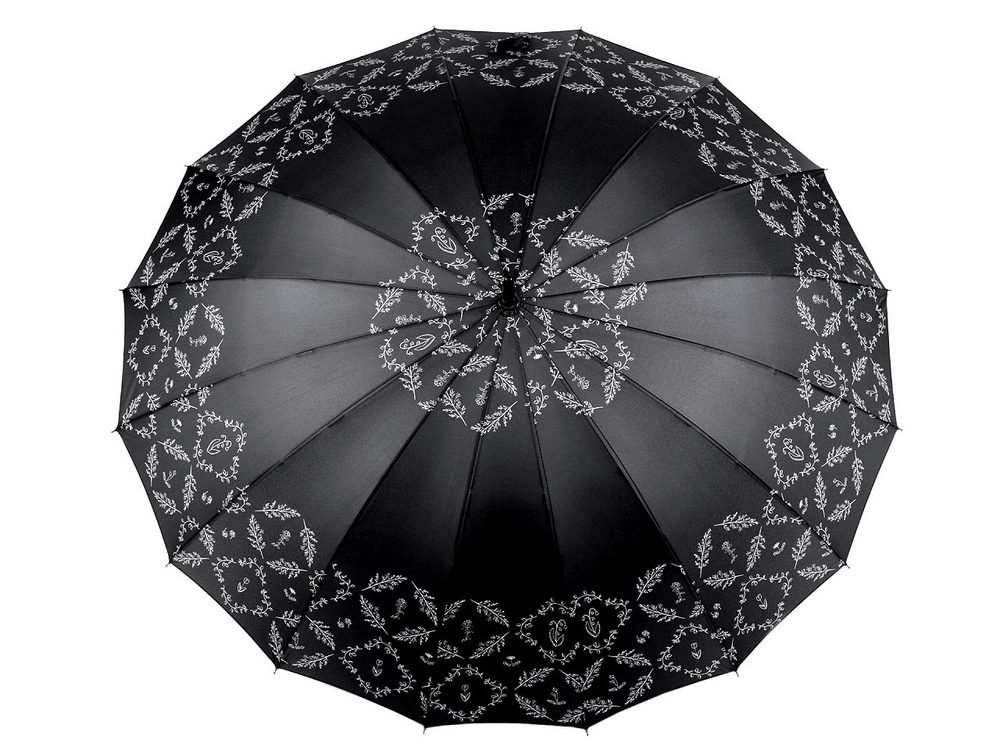 Dámský vystřelovací deštník větvičky a květy - 5 černá