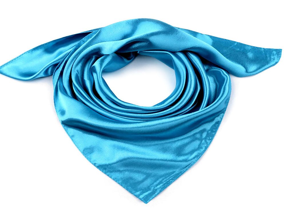 Saténový šátek jednobarevný 60x60 cm - 5 modrá azuro