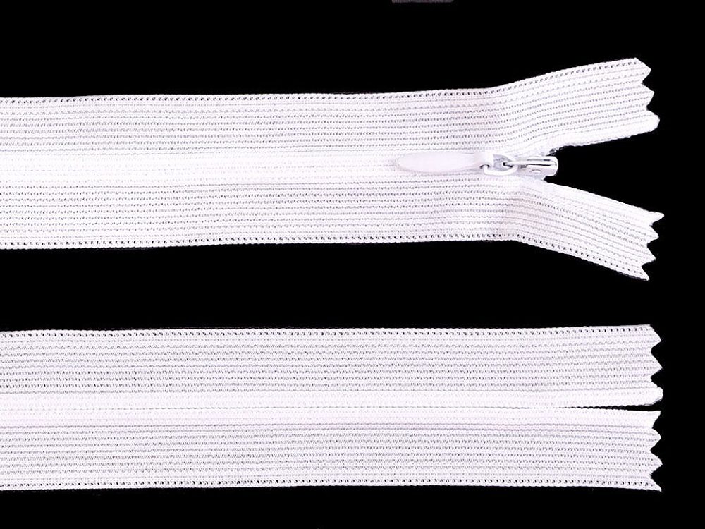 Spirálový zip skrytý šíře 3 mm délka 30 cm dederon - 101 bílá