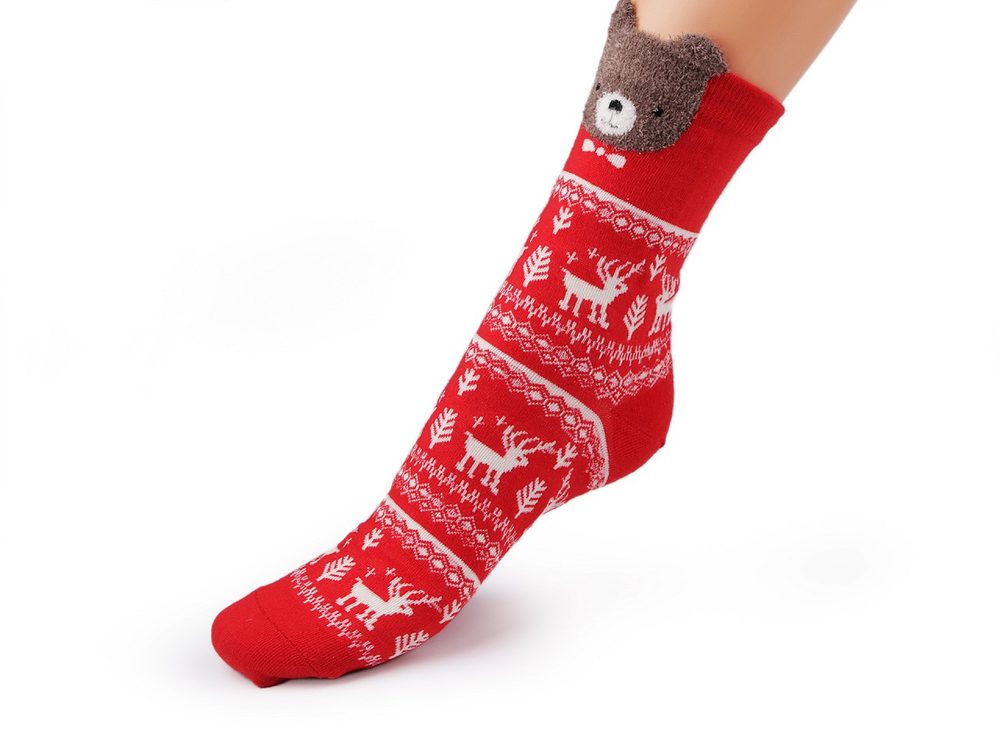 Dámské / dívčí vánoční ponožky - 2 červená medvěd